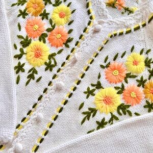 Earth Art Hand Crafted Artisan White Teddy Jacket with Floral Embroidery